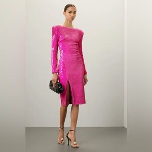 NWT Dress the Population Hot Pink🩷 Long Sleeve Glam Sequin Dress - Size XS
